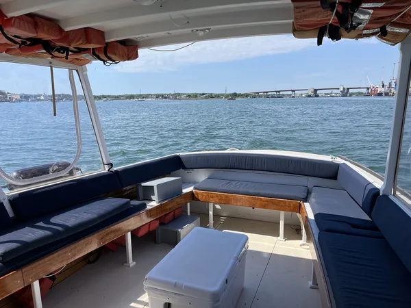 Champagne and catering on a private bachelorette boat cruise in Portland Maine